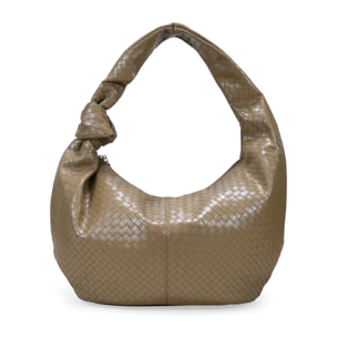 Bolso de hombro taupe grande con trenzado y nudo