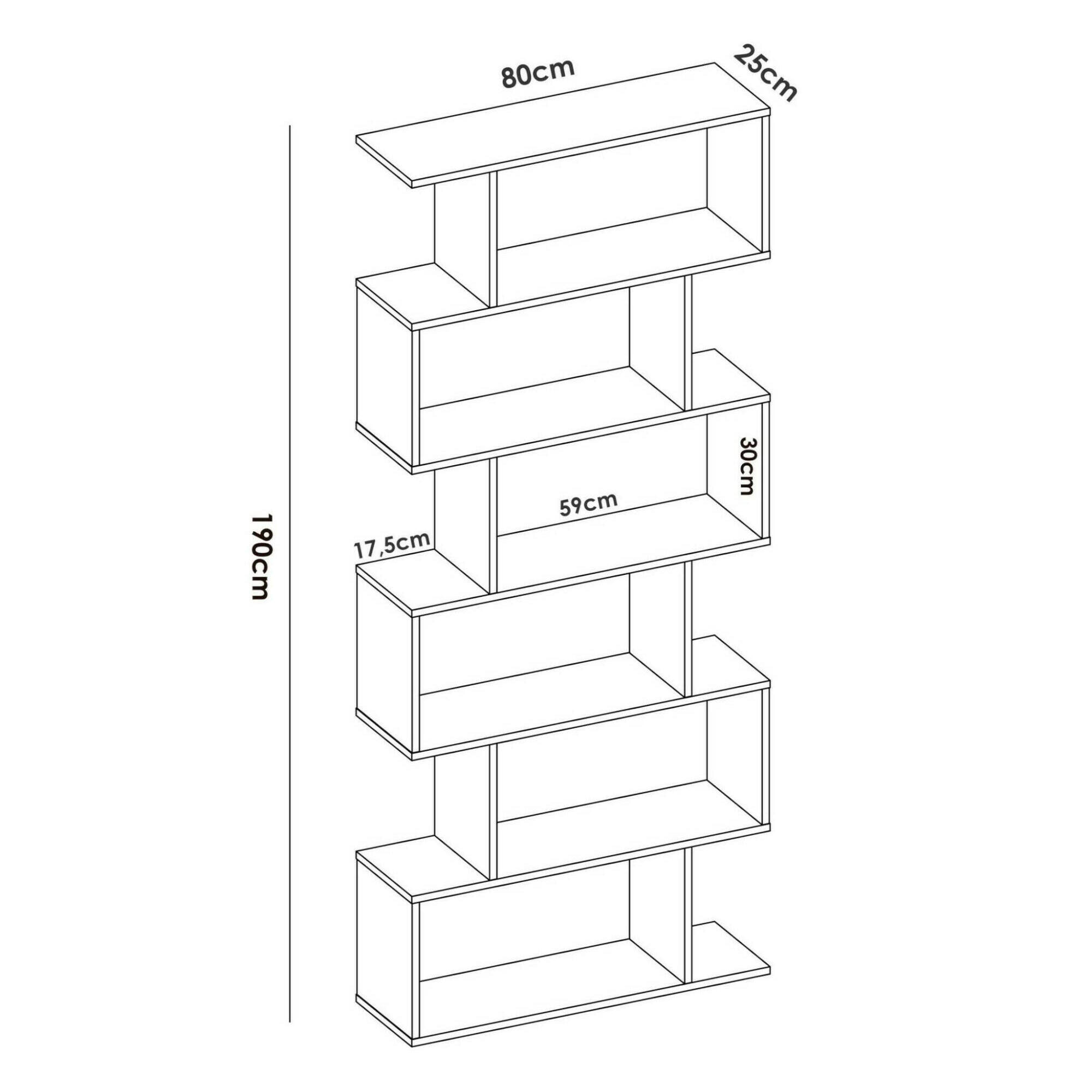 Libreria Misma, Scaffale da ufficio multiuso, Mobile biblioteca portalibri a 6 ripiani, 80x25h190 cm, Bianco