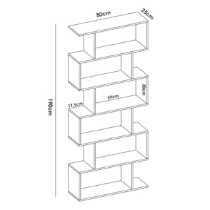 Libreria Misma, Scaffale da ufficio multiuso, Mobile biblioteca portalibri a 6 ripiani, 80x25h190 cm, Bianco