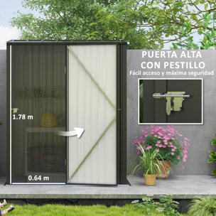 Cobertizo de Jardín Exterior 1,34 m² 161,5x94,5x196 cm Caseta de Jardín Exterior Metálica con 1 Puerta y Cerradura para Almacenamiento de Herramientas para Patio Terraza Negro Carbón