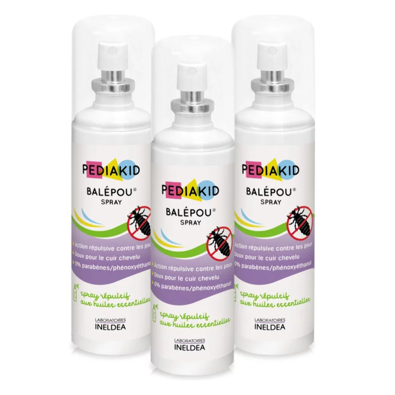 PEDIAKID - Balepou Spray - Action Répulsive contre les Poux - Huiles Essentielles BIO - Spray de 100ml - Lot de 3