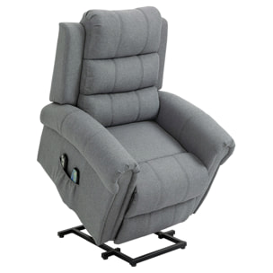 Sillón Relax Reclinable Eléctrico Levanta Personas, con Masaje Vibratorio y Calor, Sillón Elevador, con Control Remoto, Reposapiés, Tapizado en Lino, Bolsillos Laterales, Gris