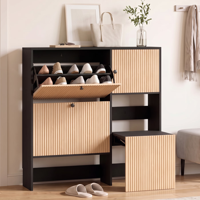 HOMCOM Zapatero Estrecho con 2 Cajones Abatibles, Armario, Taburete Oculto, Mueble Zapatero Moderno con Estantes Ajustables, para 8-10 Pares de Zapatos, para Pasillos, Entradas, 100x23,8x100 cm, Roble
