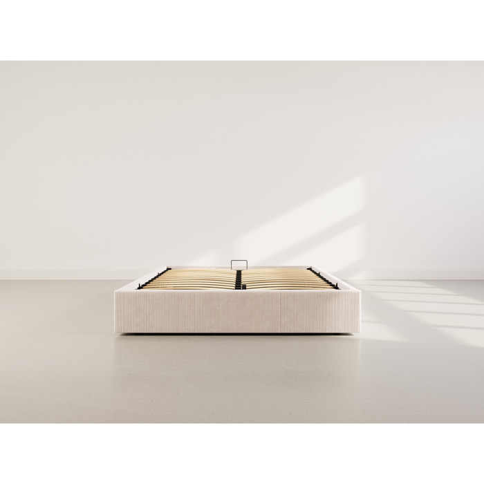 Isa - lit coffre - 160x200 cm - en velours côtelé - Beige
