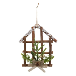 Décoration de sapin en bois maison rondins 18cm