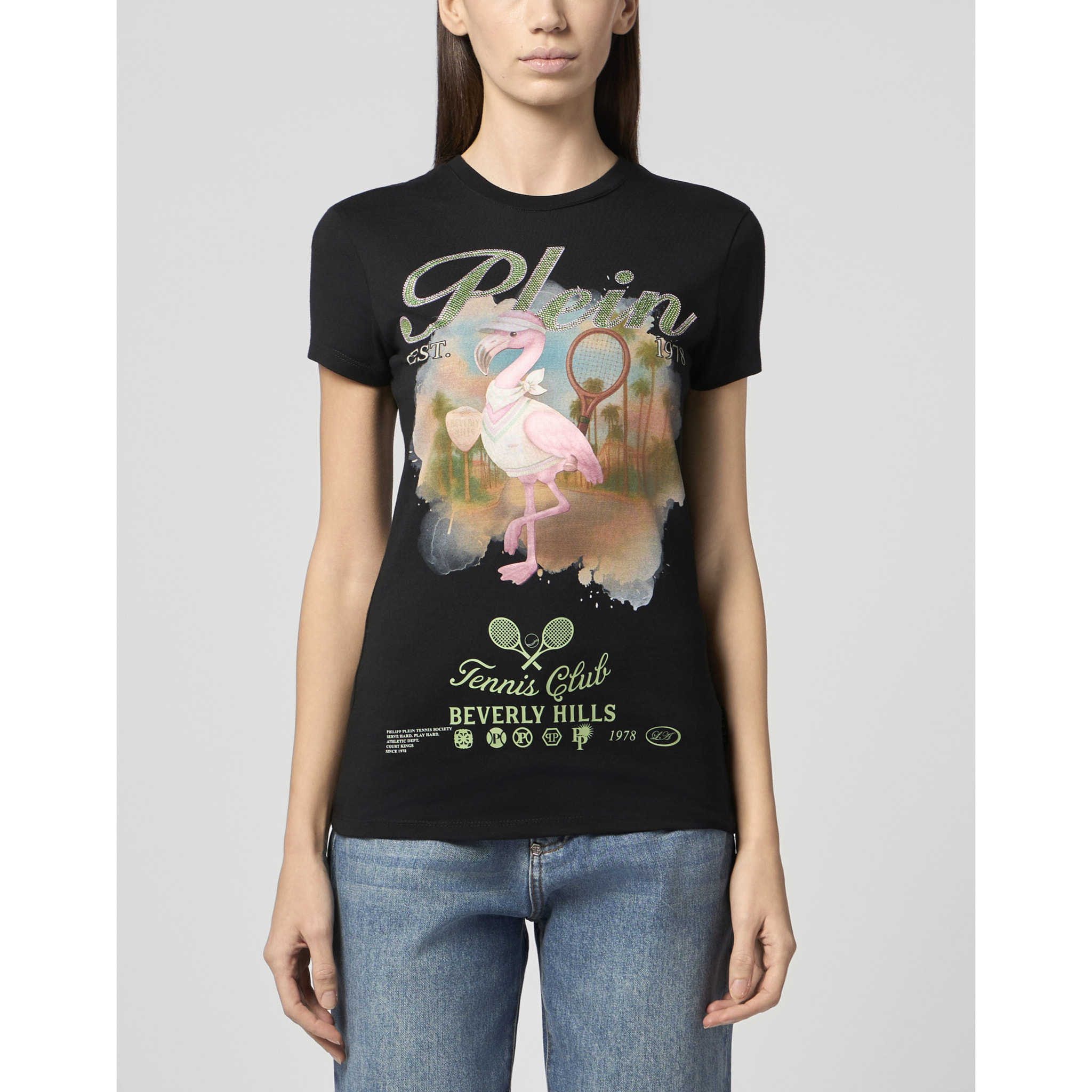 PHILIPP PLEIN Sexy Pure Fit T-Shirt Tennis Club Strass