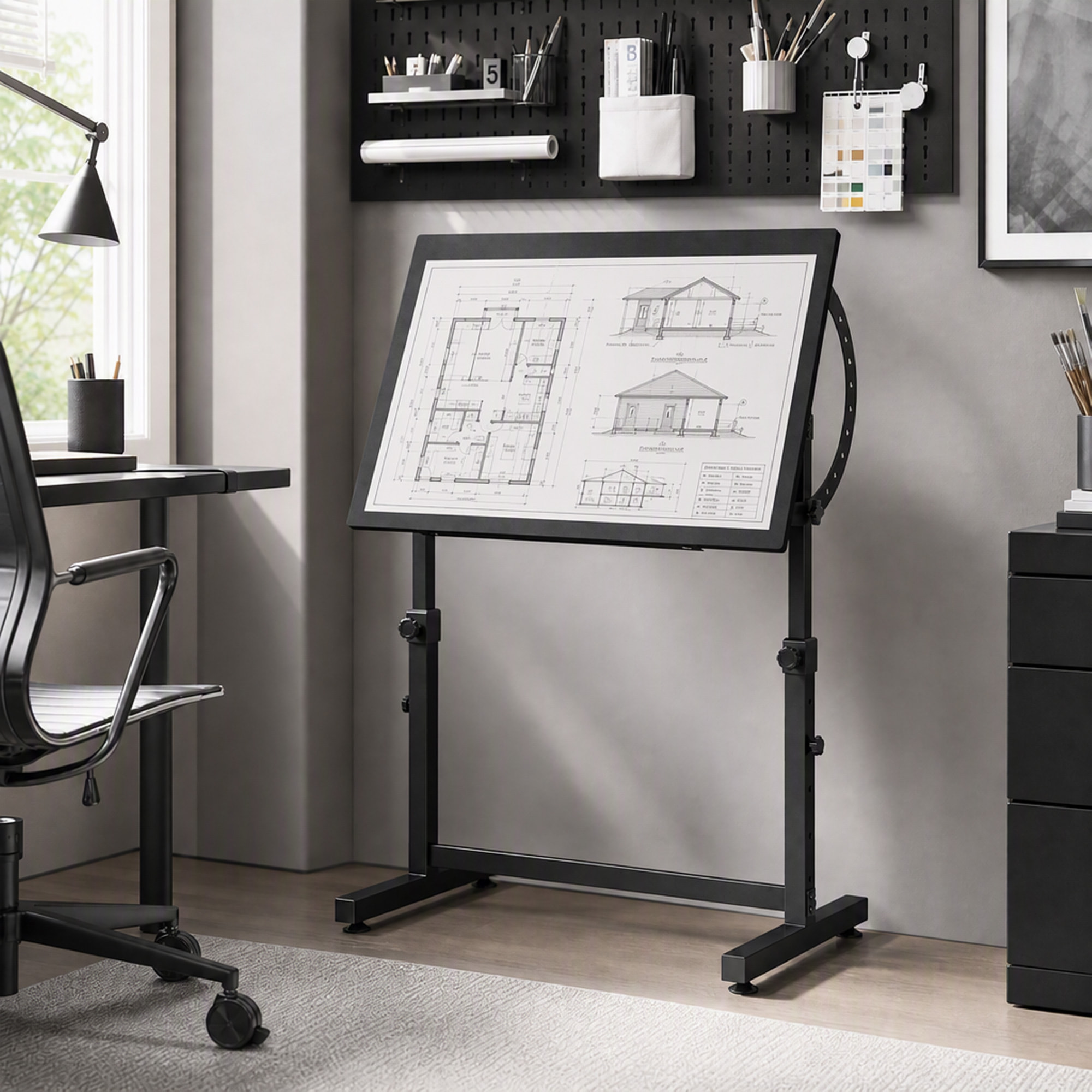 Table à dessin inclinable - bureau réglable H.70-90cm - noir