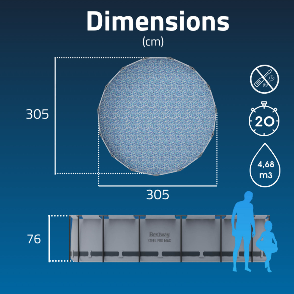 Bestway Piscine hors sol tubulaire ronde Bestway Steel Pro Max 305 x 76 cm gris clair