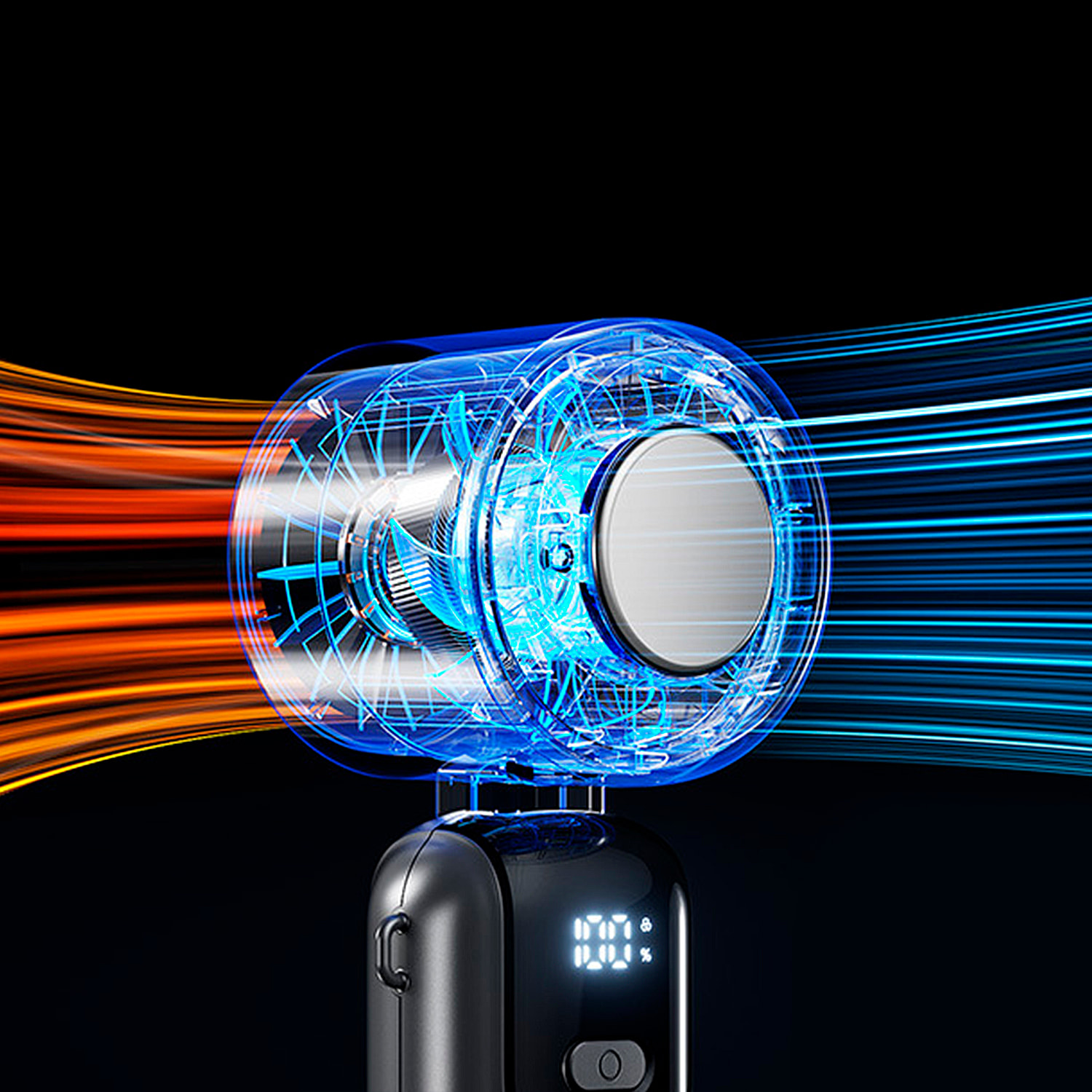 Mini ventaglio portatile ricaricabile con 5 velocità principali e pannello di raffreddamento.