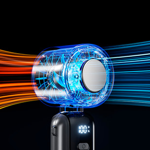 Mini ventaglio portatile ricaricabile con 5 velocità principali e pannello di raffreddamento.