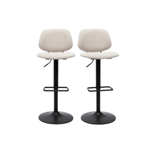 Tabourets de bar relevables design en tissu effet velours beige et métal noir BARNET (lot de 2)