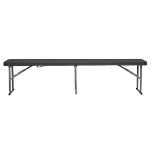 Mesa plegable multifuncional 180x74x74cm y set de 2 bancos plegables 183x30x43cm, con asas para facilitar su desplazamiento, efecto ratán