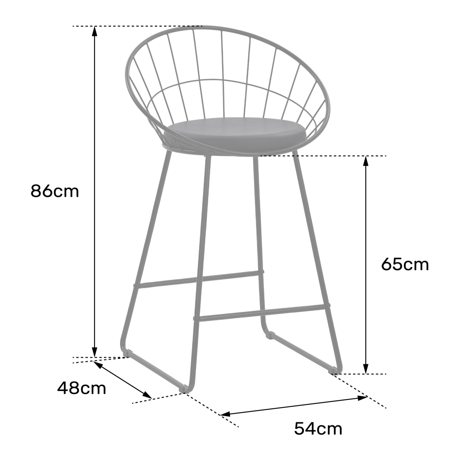 Lot de 2 tabourets de bar 65cm en métal noir et coussin noir ALEX