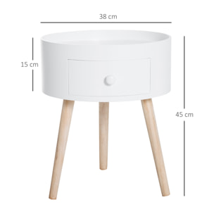 Mesa Auxiliar Trípode con Cajón Pata Elevada de Madera Blanco