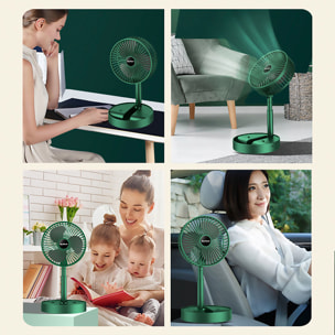 DAM Ventilador portátil plegable de 9W, con batería recargable y 3 velocidades. 17x8,5x36 Cm. Color: Verde