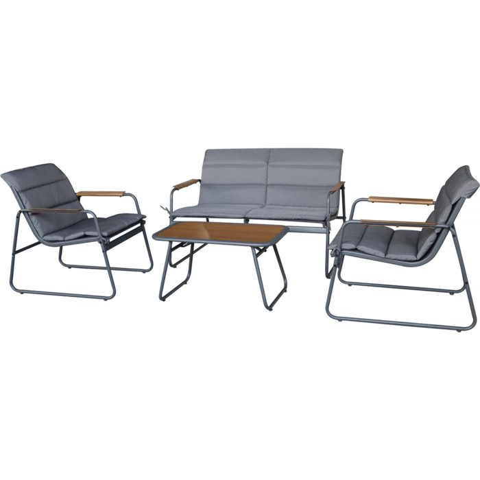 Salon de jardin avec coussins en métal "Bastia" - 4 places - Gris