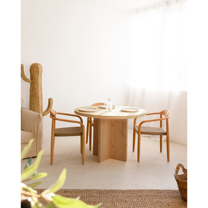 Table à manger ronde en bois massif ton chêne moyen Ø110 Hauteur: 75 Longueur: 110 Largeur: 110
