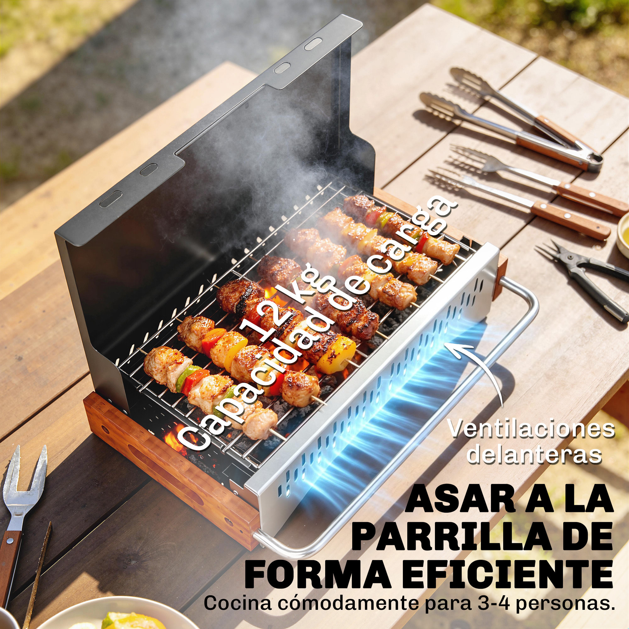 Barbacoa de Carbón Plegable, Barbacoa Portátil, 50,5x34x33 cm, con Bandeja de Carbón Extraíble, para Camping, Picnic, Fiesta en Jardín, Negro