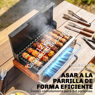 Barbacoa de Carbón Plegable, Barbacoa Portátil, 50,5x34x33 cm, con Bandeja de Carbón Extraíble, para Camping, Picnic, Fiesta en Jardín, Negro