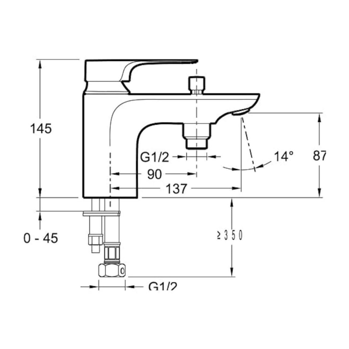 Robinet bain douche monotrou Jacob Delafon Aleo+ + Douchette 2 jets Jacob Delafon Shift Ellipse chromé + Flexible lisse anti-torsion 1600 mm, Chrome Jacob Delafon