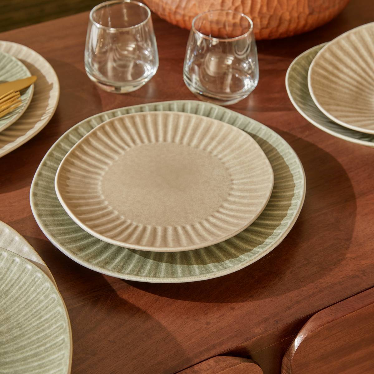 Lot de 4 Assiette dessert Nyero ronde D.21,m beige