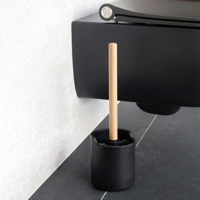 Brosse wc avec support Polyrésine & bois SYBELLA noir Spirella