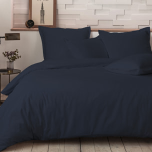 Parure housse de couette percale de coton bleu