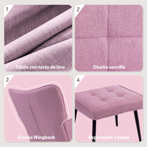 Silla Mecedora con Reposapiés, Sillón de Relax, con Cojín Acolchado, Respaldo Alto, Reposabrazos y Patas de Madera, Carga 130 kg, para Salón, Dormitorio, Rosa