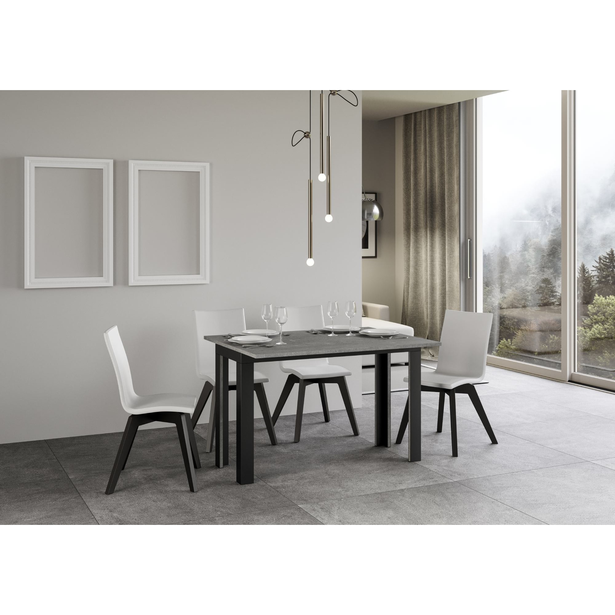 Table Linea Double Ciment 120x45 ouverte 120x90 pieds/cadre Anthracite