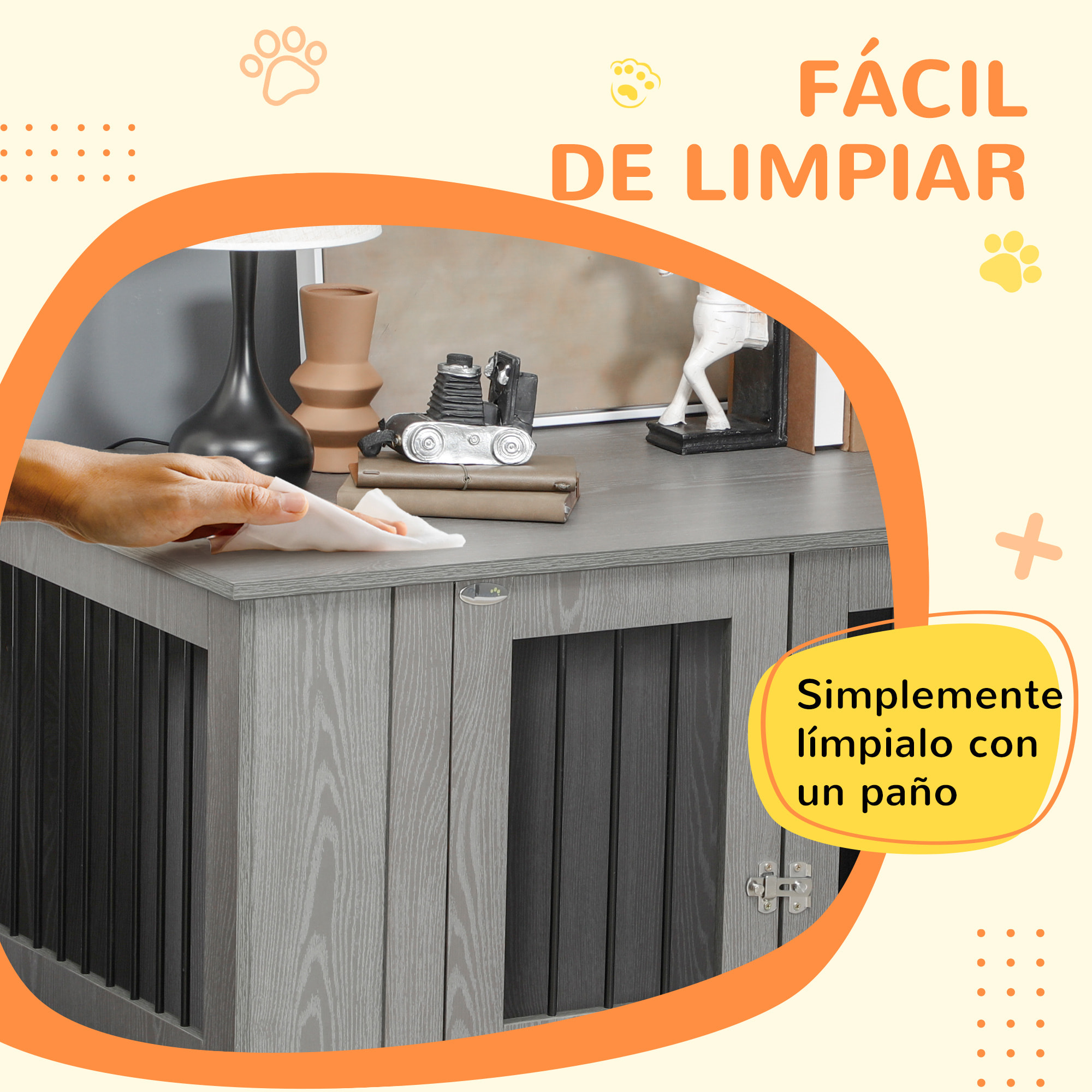 Jaula para Perros Grandes Desmontable 2 en 1 Mesa Auxiliar con 2 Puertas con Pestillo 4 Ventanas y Patas Ajustables 114x60x82 cm Gris