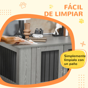 Jaula para Perros Grandes Desmontable 2 en 1 Mesa Auxiliar con 2 Puertas con Pestillo 4 Ventanas y Patas Ajustables 114x60x82 cm Gris