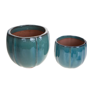Set 2 vaso rotondo - Colore Verde - 28,6xH24x27,5cm - Bianchi Dino