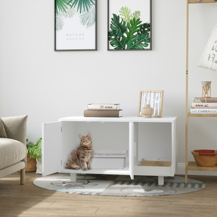 Arenero para Gatos Mueble Arenero para Gatos con Puerta Rascador para Gatos Caja de Arena para Gatos para Interior 91x52x50,5 cm Blanco