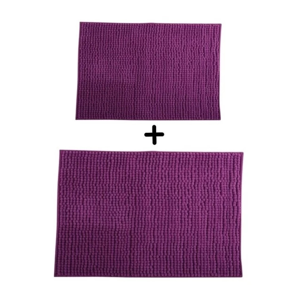 Lot de 2 Tapis de bain Microfibre CHENILLE Violet 40x60 et 60x90cm MSV