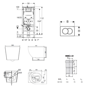 Duofix pack WC bâti-support 112 cm + WC suspendu sans bride Ceramia avec abattant SoftClose + plaque (GEBCEPXWT01FR-VP)