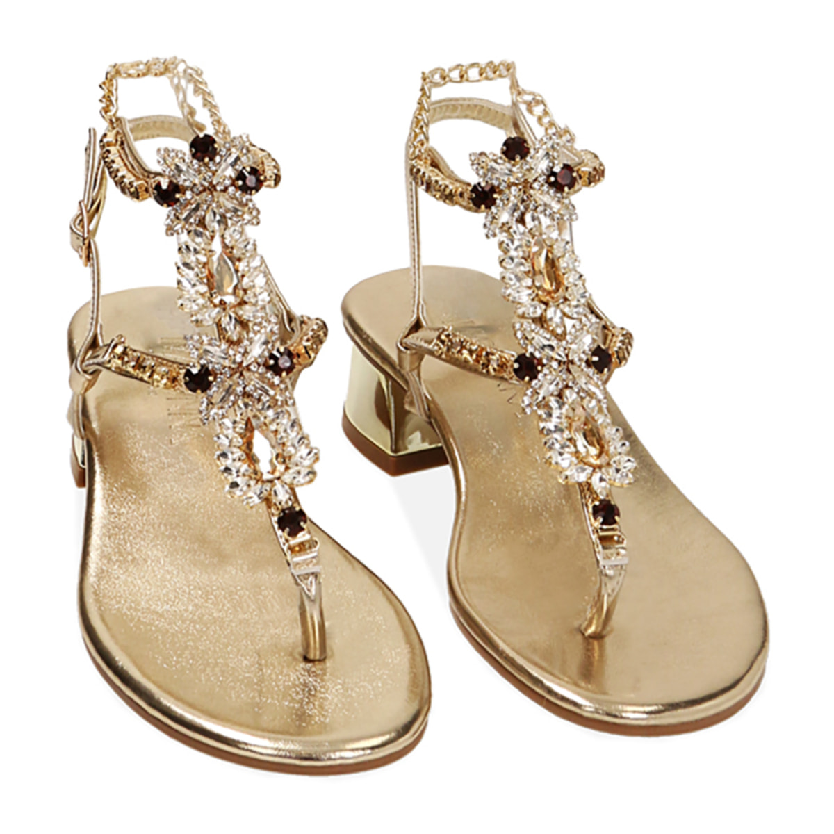 Sandalo gioiello oro, tacco 3,5 cm