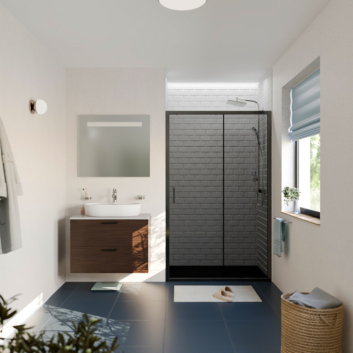 PURA Porte de douche 100x195cm coulissante anticalcaire avec profilés Noir mat (CERAHP100BGG)