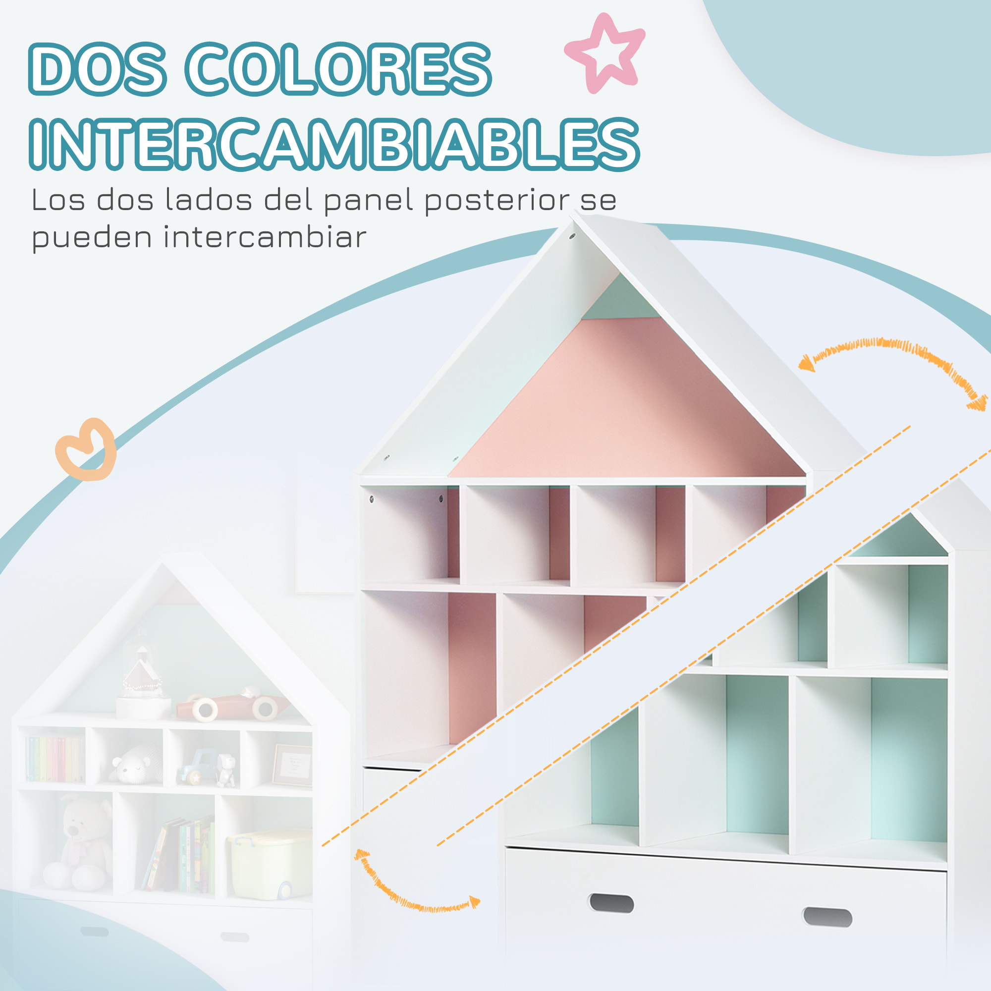 Conjunto para Niños Incluye 1 Juego de Escritorio y Silla para Niños Altura Ajustable y 1 Estantería Infantil con 8 Compartimentos Abiertos Azul y Blanco