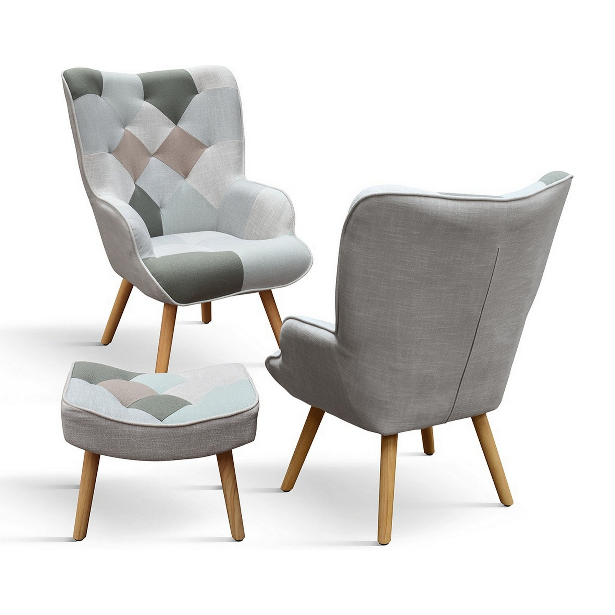 Poltrona HAVANA in tessuto multicolore, con poggiapiedi