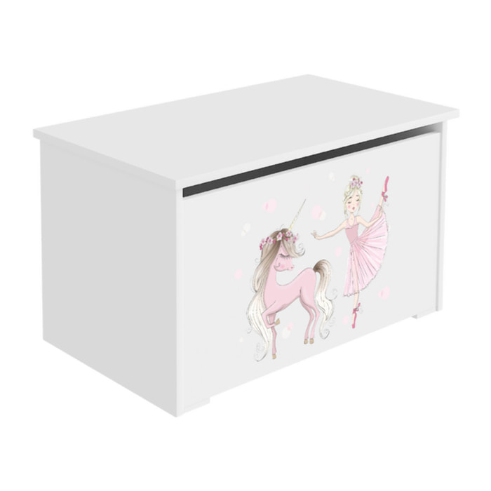 Cesta porta giochi Daria in legno bianca con Unicorno