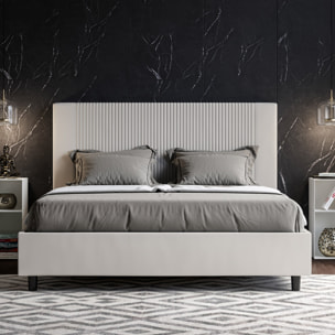 Letto matrimoniale con rete imbottito 160x190 similpelle bianco Goya