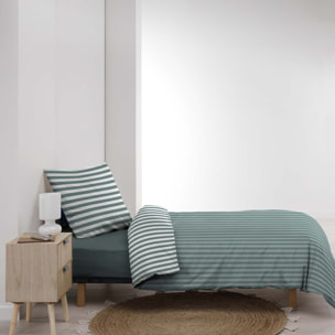 Parure de lit 2 pièces imprimée à rayures housse + taie - Vert