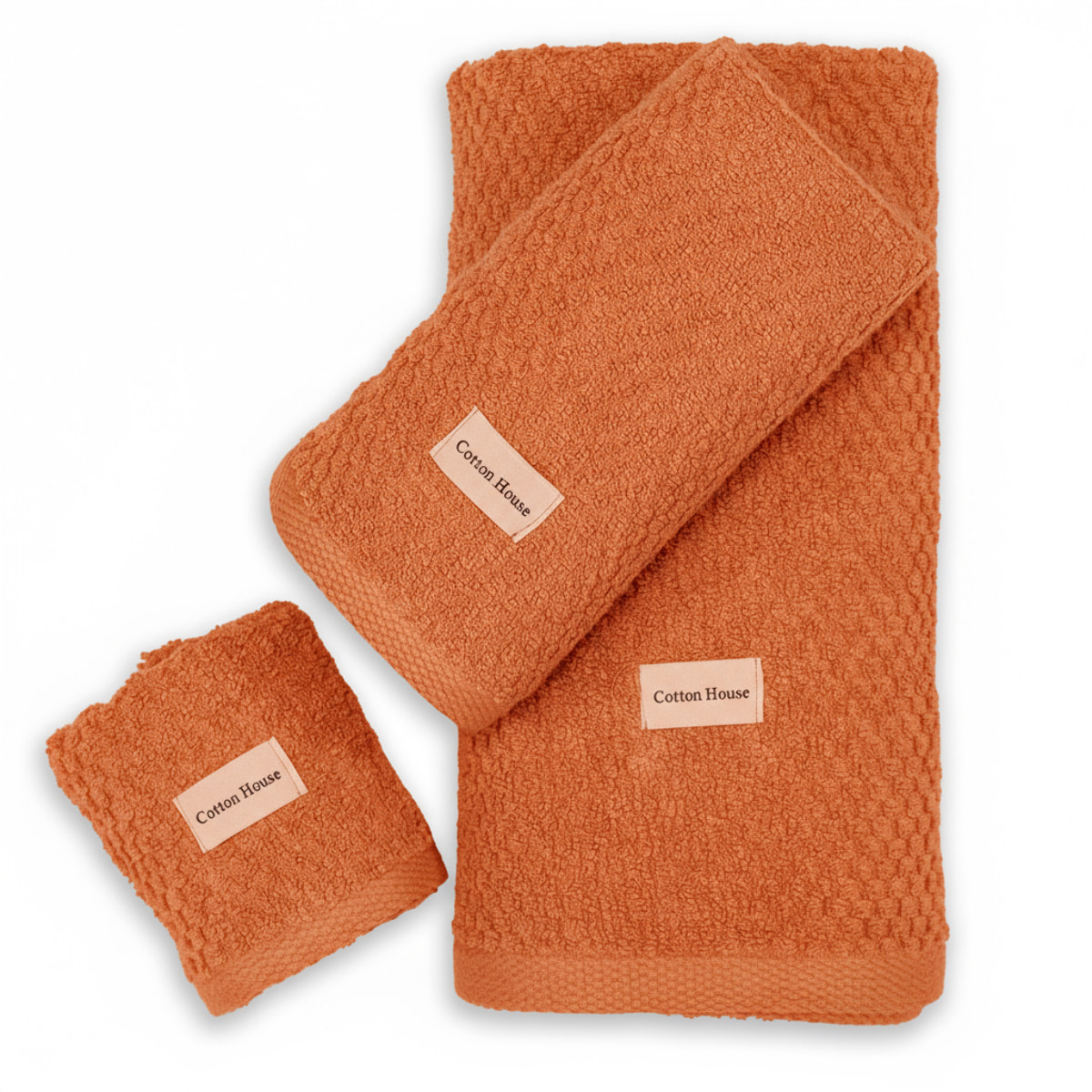 SET 3 PEZZI ASCIUGAMANI SPUGNA TINTA UNITA ZUCCA