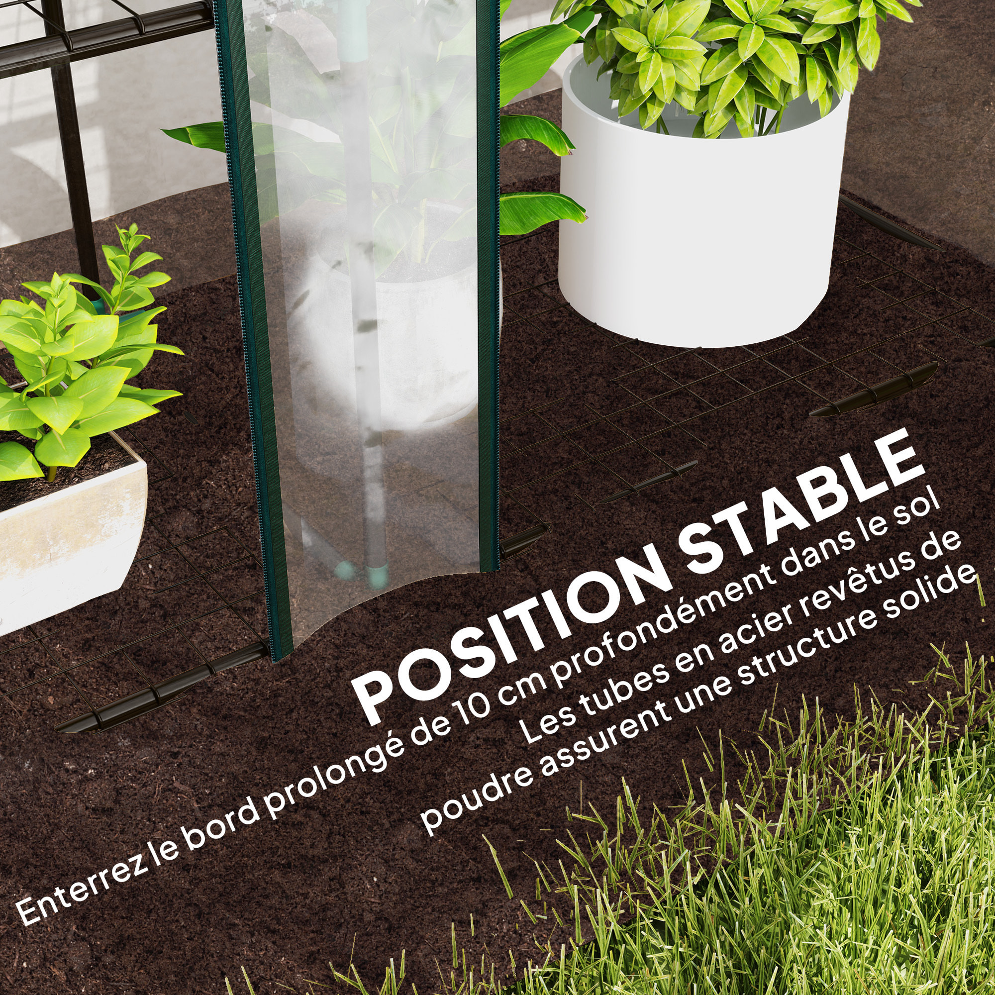 Serre de jardin balcon avec étagères métalliques 3 niveaux 3 portes acier noir PVC transparent