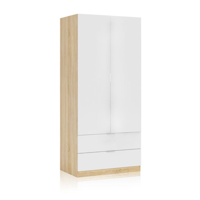 Armario Lark 2 Puertas 2 Cajones Blanco Artik (Blanco Mate) - Roble Canadian