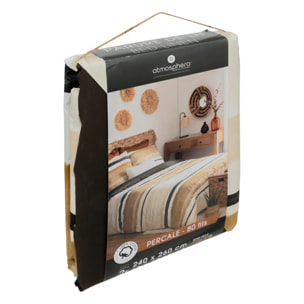 Parure de lit imprimée Hana - percale - jaune ocre - 260x240 cm