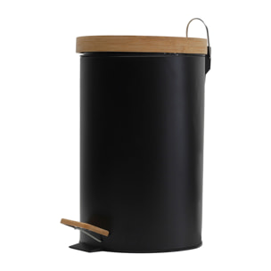 Poubelle A Pedale Metal Et Bambou Noir X2