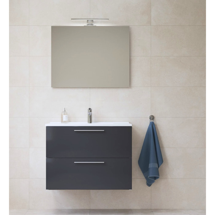 Mia ensemble avec meuble préassemblé 79x61x39,5 cm + miroir + lavabo + éclairage LED, anthracite brillant (MIASET80A)