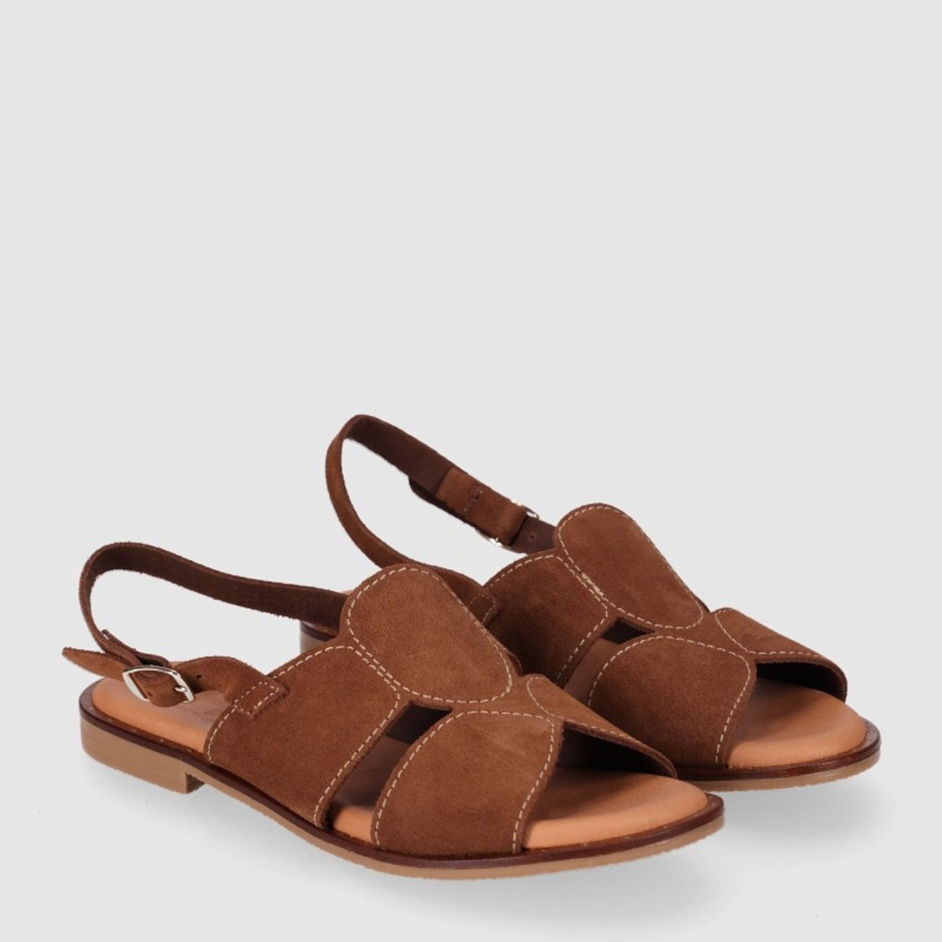 Sandalias de Serraje - Nogal - Tacón: Bajo