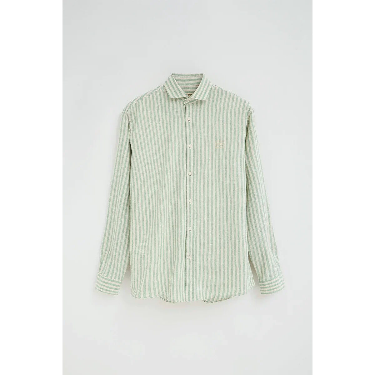 Camisa de rayas cotolino verde con cuello italiano y logo Polo Club